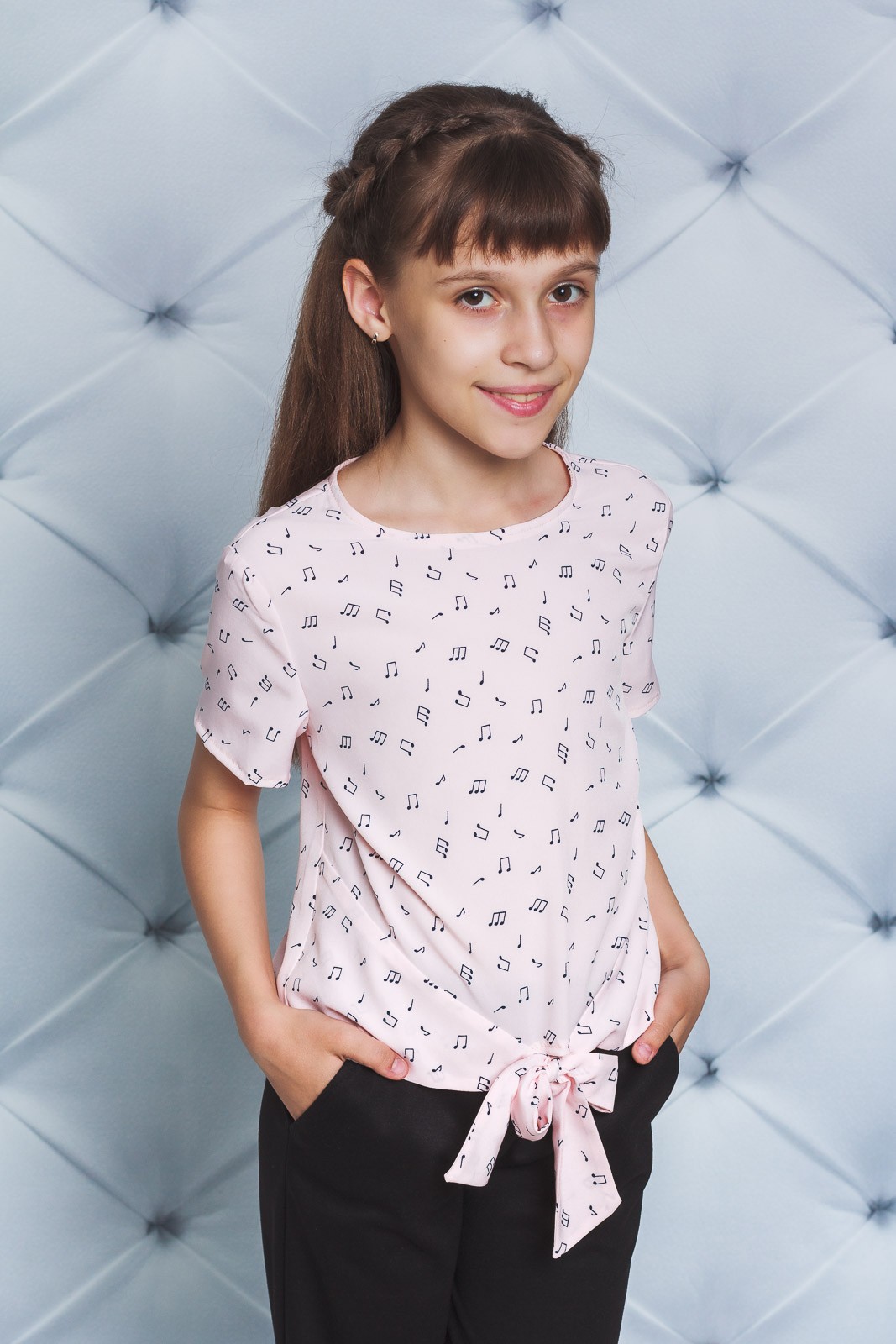Блуза для девочки с завязкой Нотки персик 02258/17