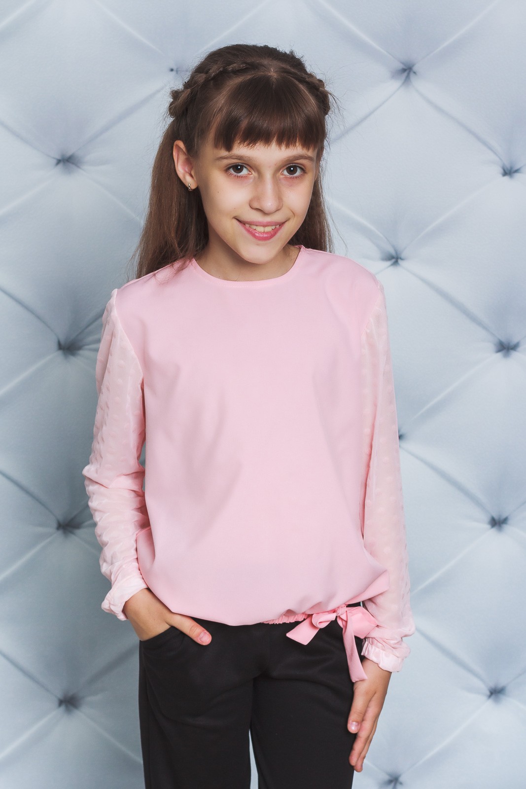 Блуза школьная с длинным рукавом персик 02254 купить