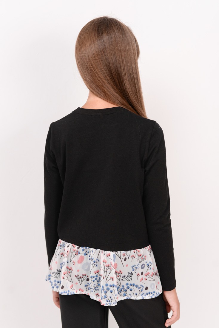 Блуза для девочки с длинным рукавом черная 02472 цена