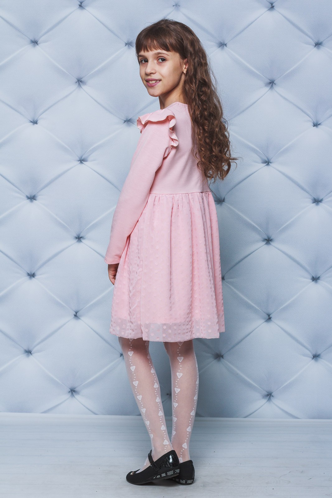 Платье для девочки с сеткой персик 02107 в интернет-магазине
