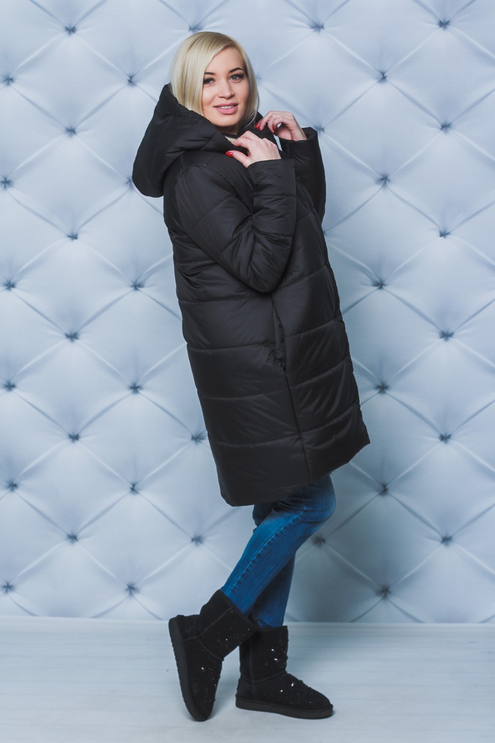 Пальто женское плащевое зимнее черное 222/9 цена