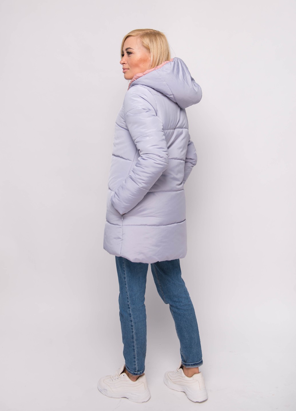 Зимняя удлиненная куртка серая 294/14 цена