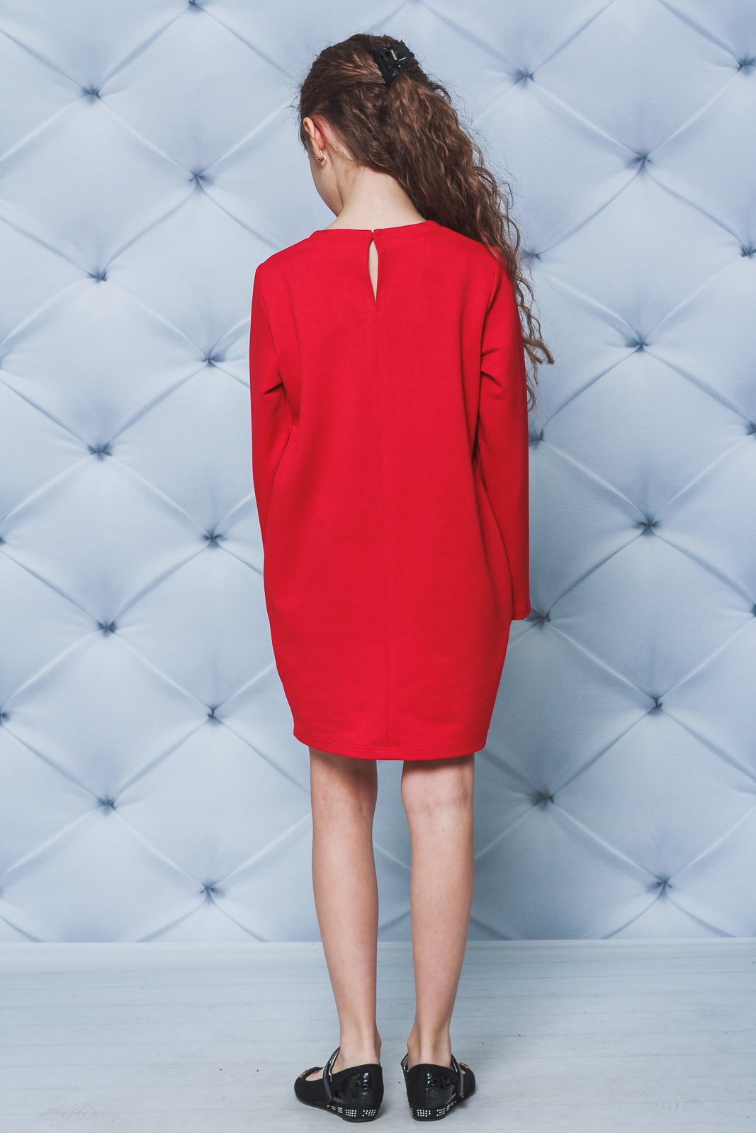 Платье для девочки короткое с жемчугом красное 02128 оптом