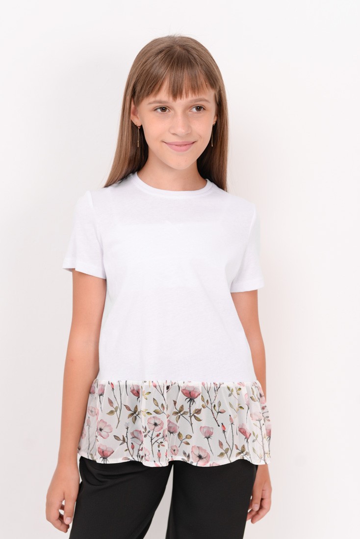 Блуза для девочки с коротким рукавом белая 02471