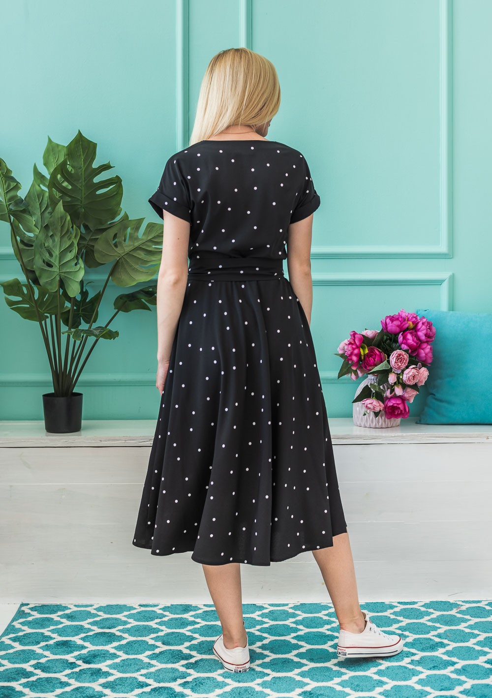 Летнее женское платье Горох черное 02442 в интернет-магазине