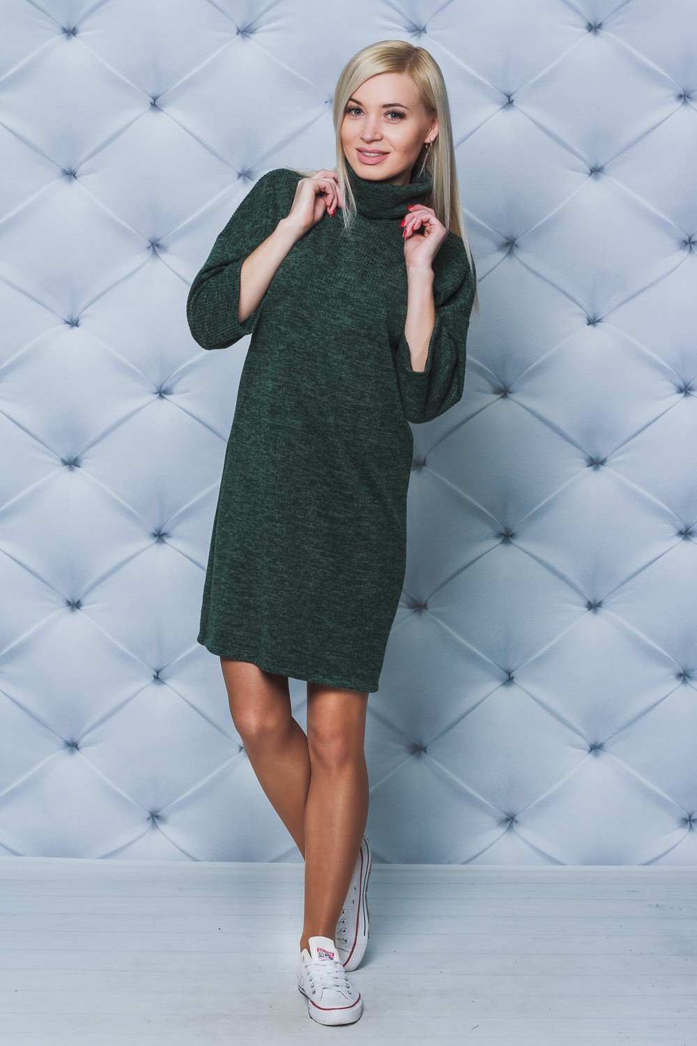 Платье женское под горло зеленое 02064 цена