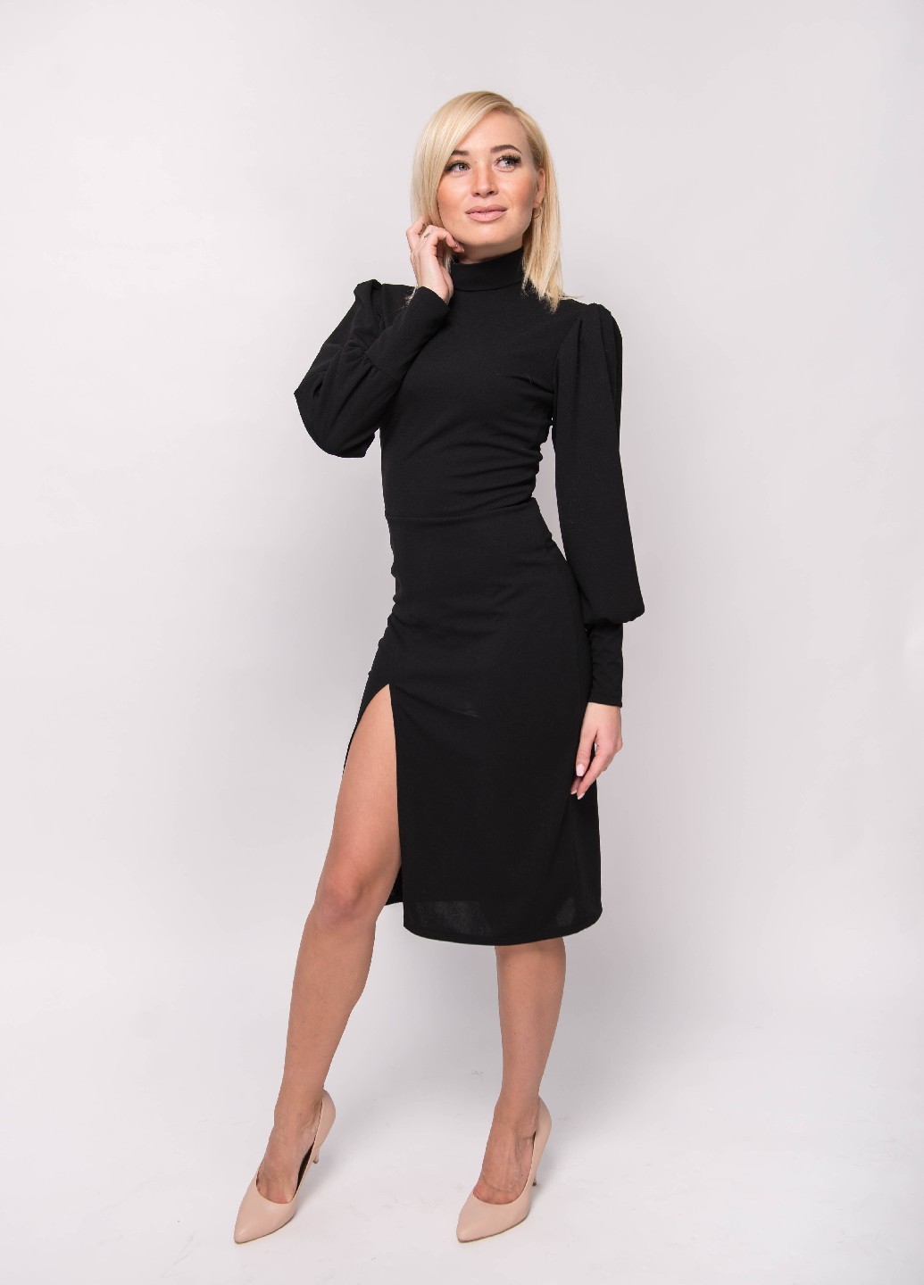 Платье женское с разрезом черное 02551 купить