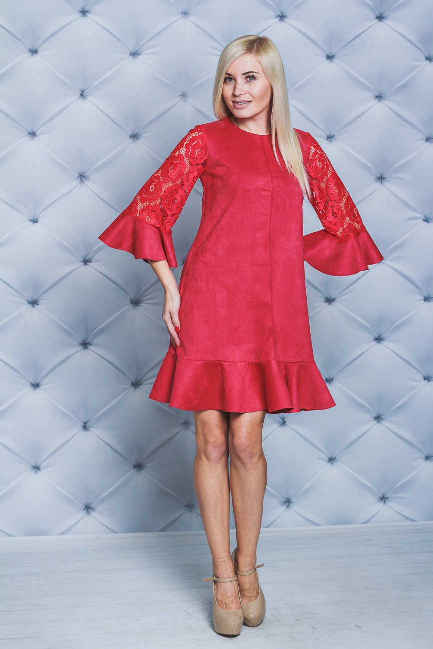 Нарядное женское платье красное 02068 фото