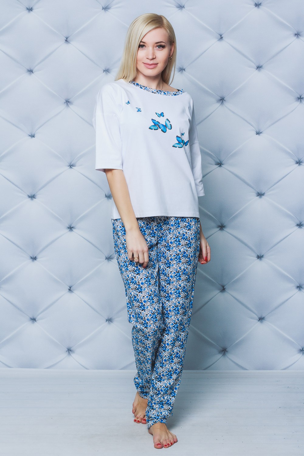 Пижама со штанами женская Цветы 02074/1 купить