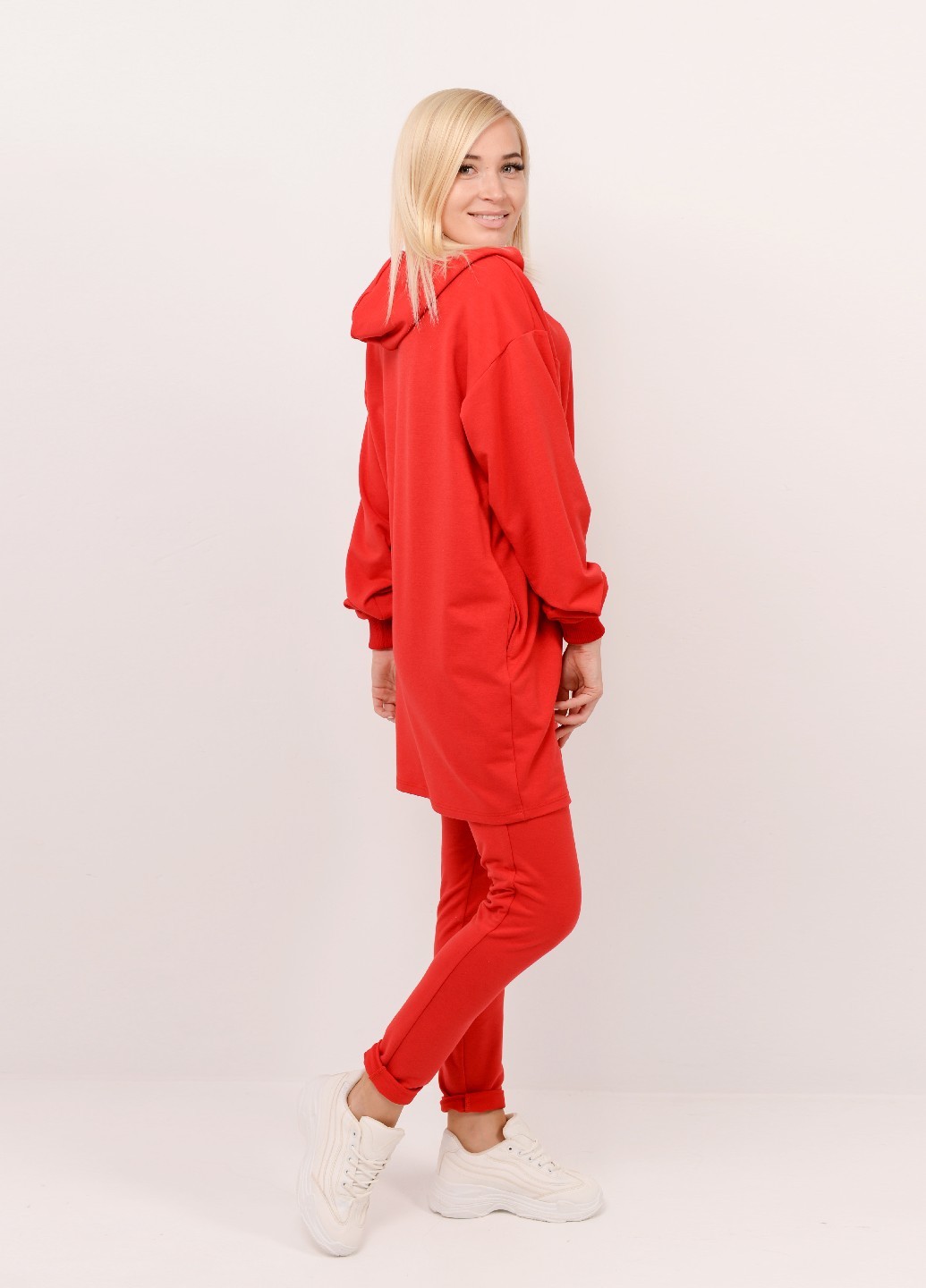 Женский спортивный костюм с удлиненной кофтой красный 02489 цена