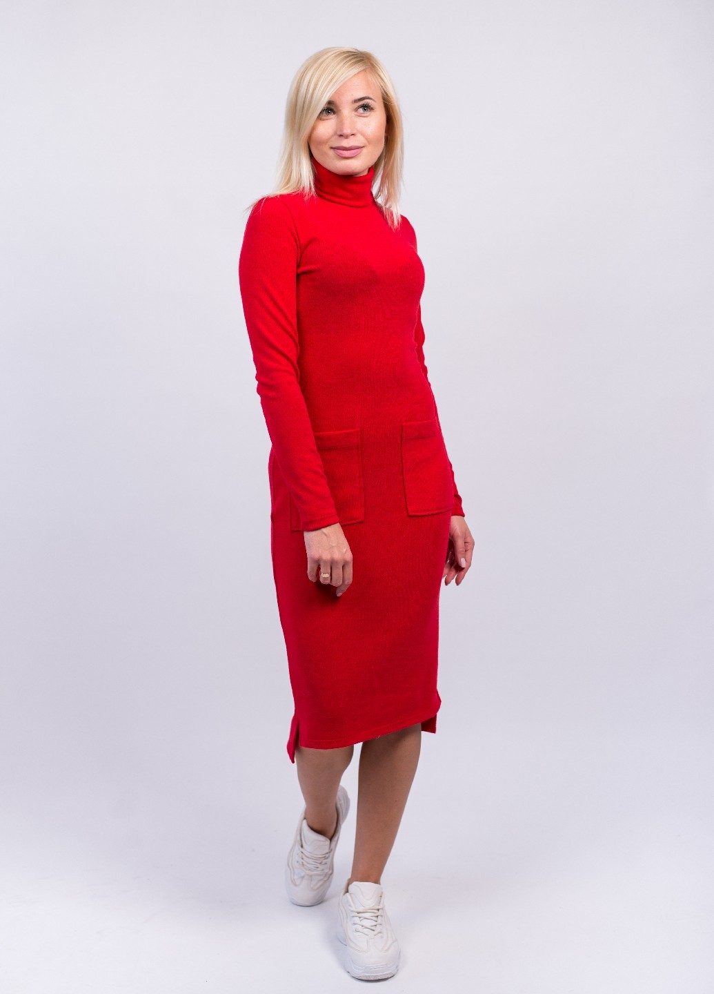 Платье со стойкой красное 02544 фото