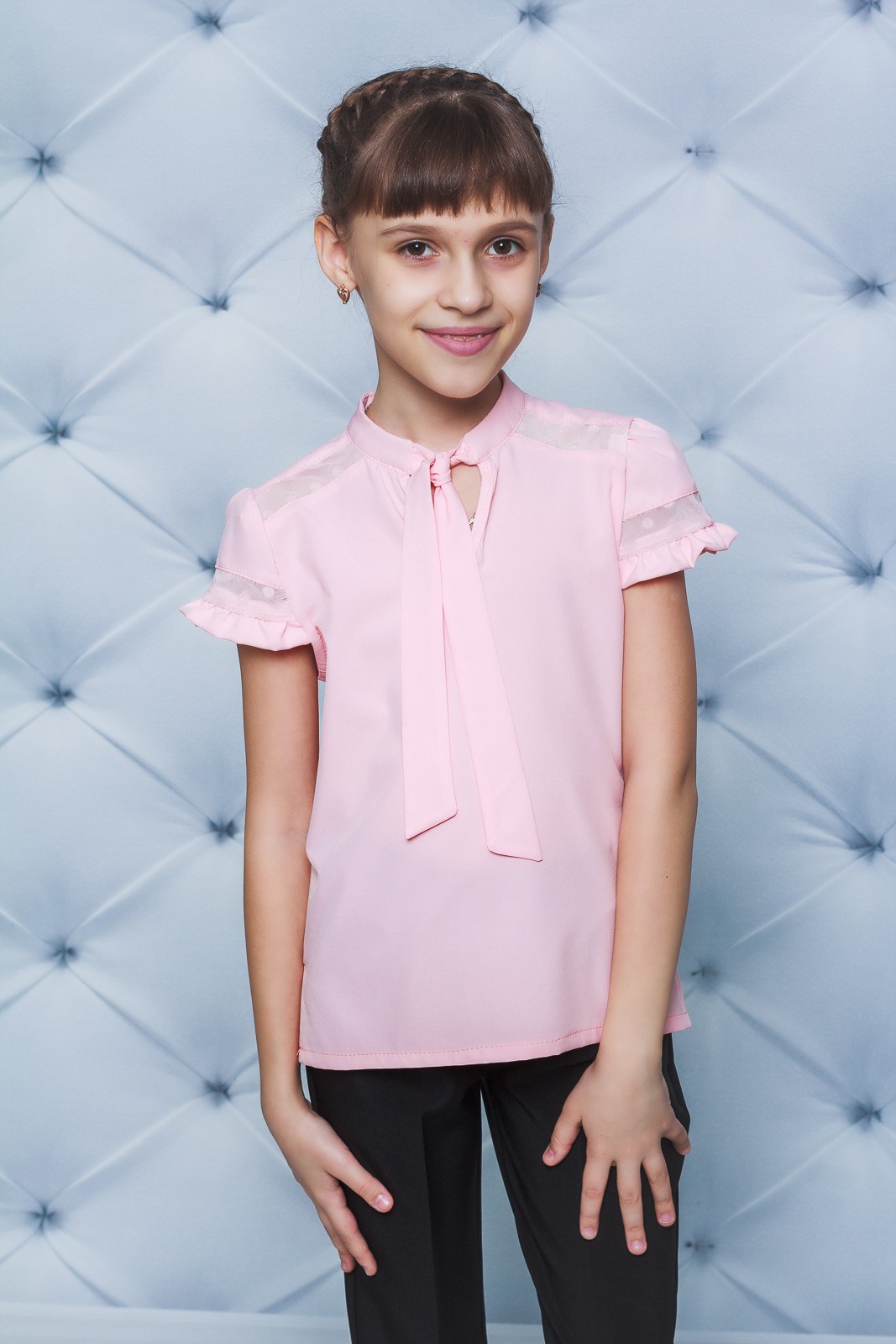 Блуза школьная с коротким рукавом персик 02152