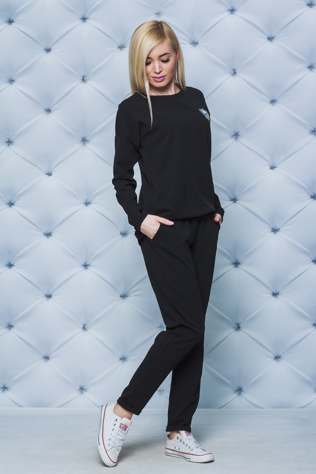 Костюм женский со штанами черный 02165 цена
