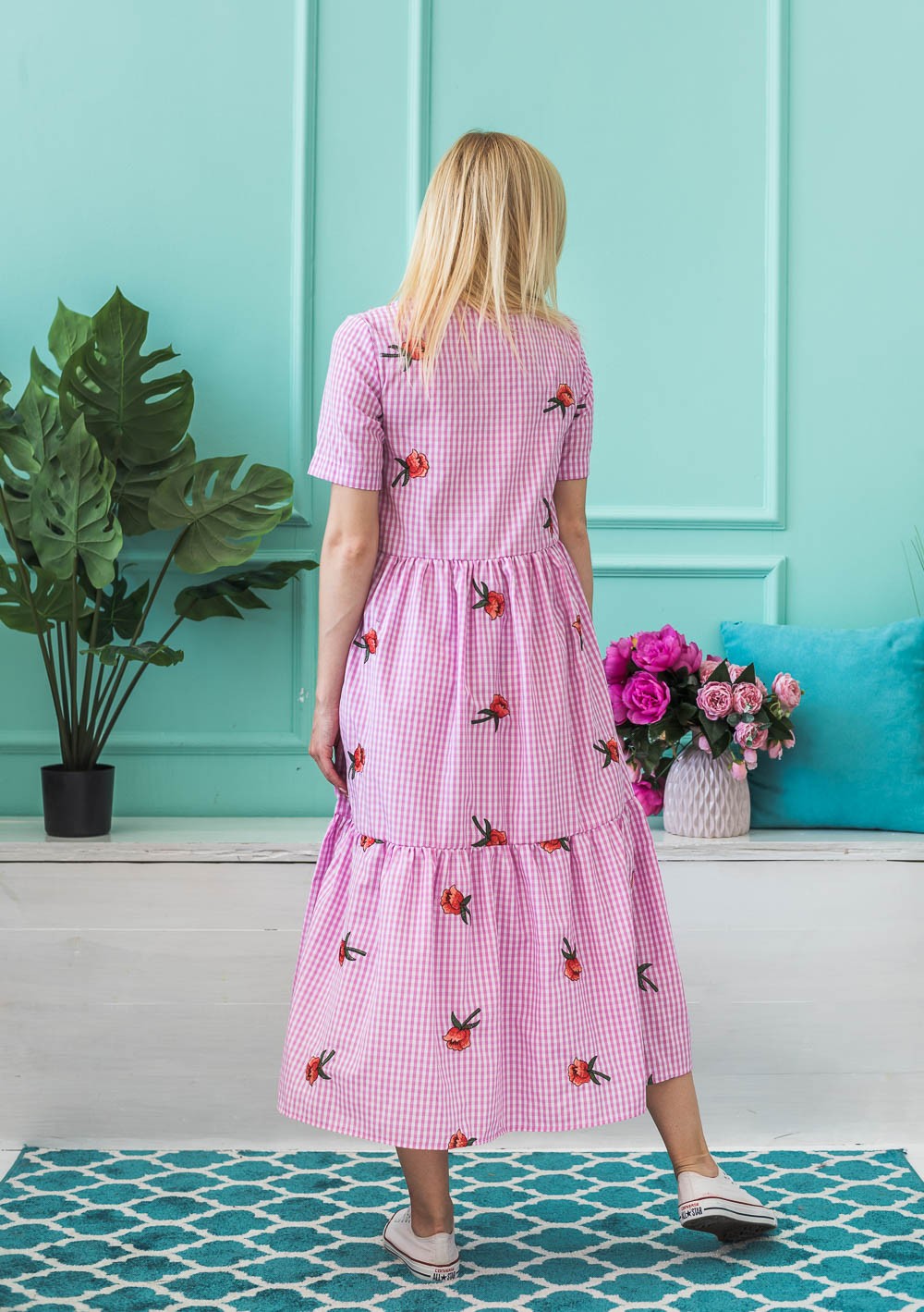 Летнее длинное платье розовое 02445/10 в интернет-магазине