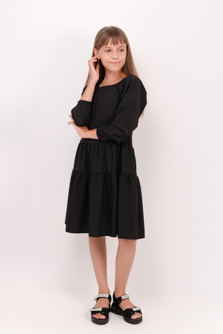 Платье стильное для девочки черное 02467 фото