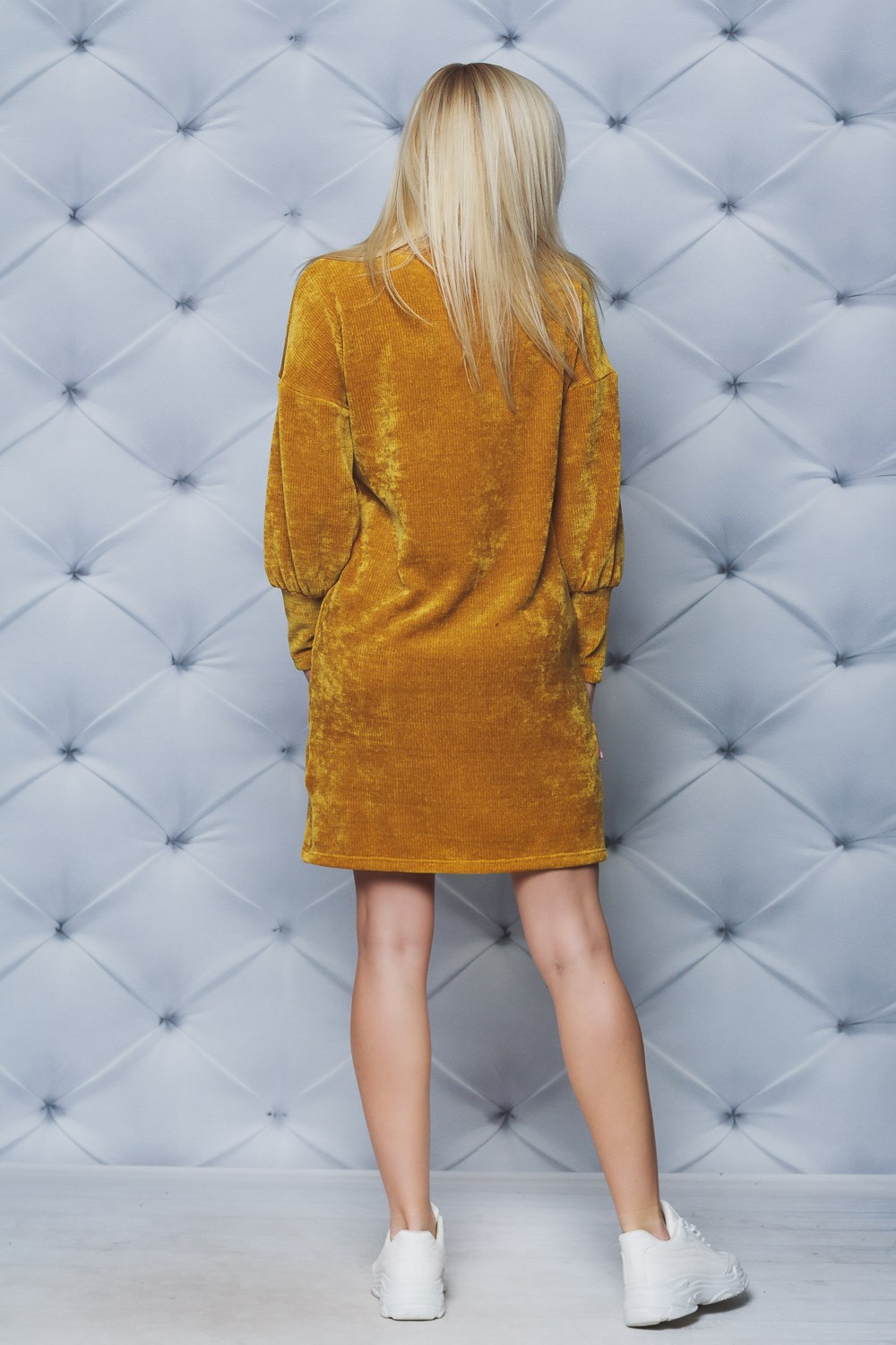 Платье женское со стойкой горчица 02335 в интернет-магазине