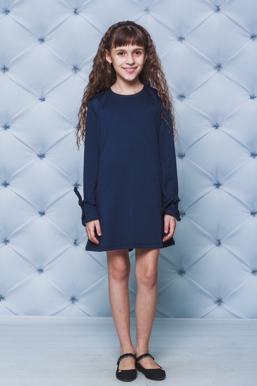 Трикотажное платье для девочки темно-синее 02117