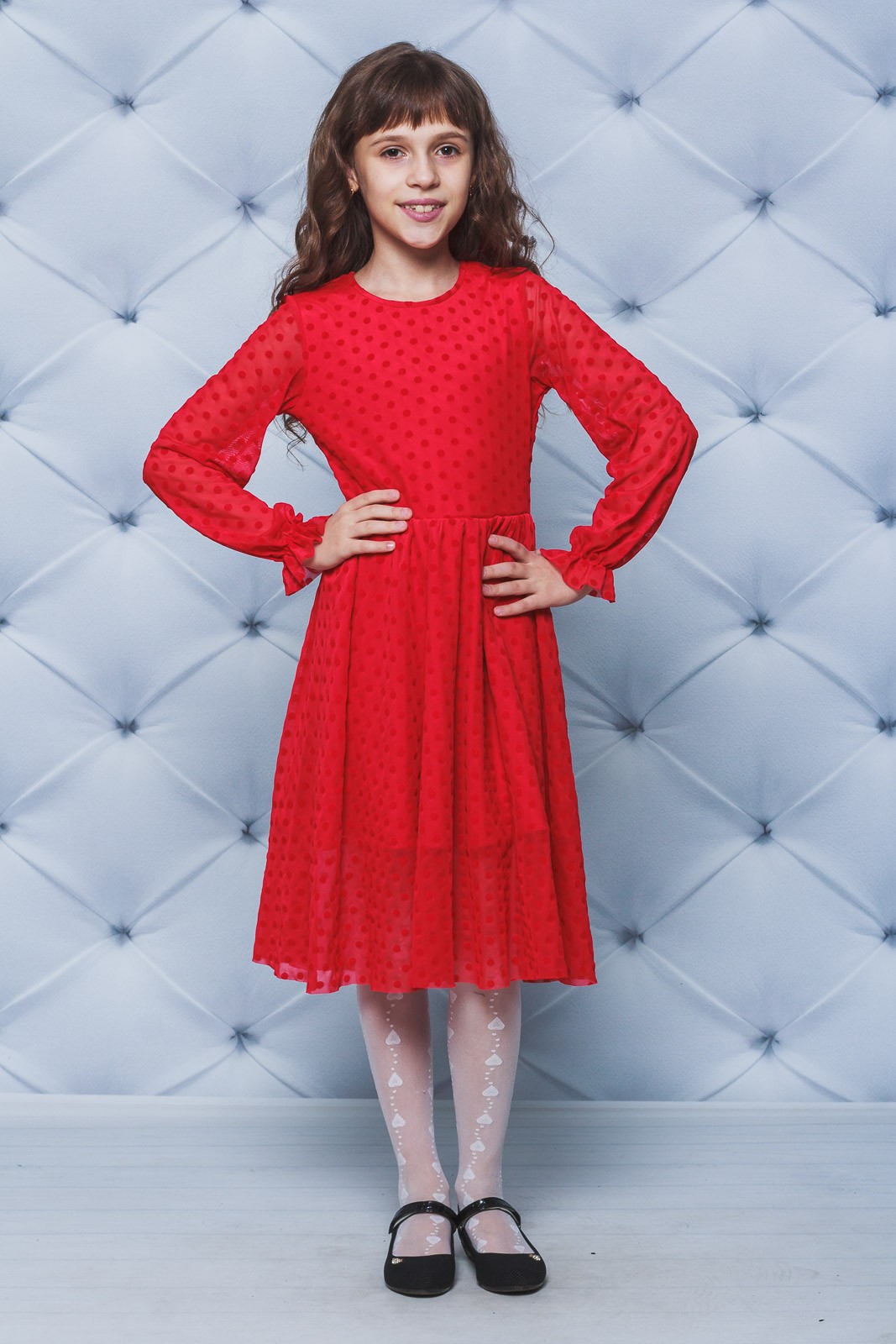 Платье нарядное сетка для девочки красное 02109 купить