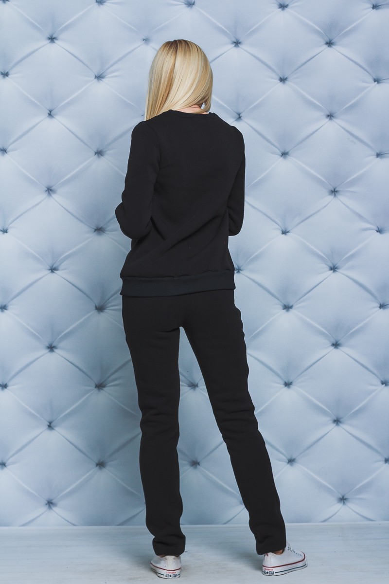 Спортивный костюм женский утепленный черный 02052 в интернет-магазине