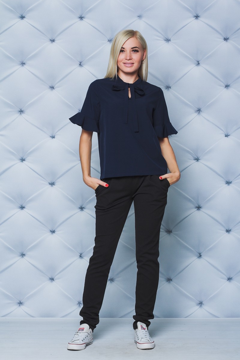 Стильная женская блуза темно-синяя 02002 цена