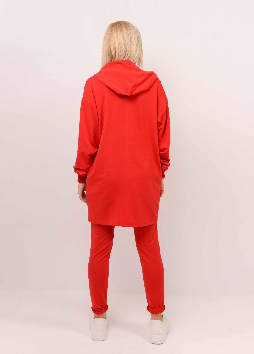 Женский спортивный костюм с удлиненной кофтой красный 02489 оптом