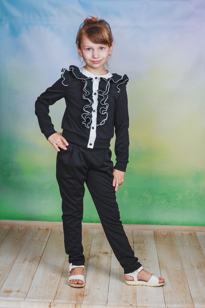 Школьная форма для девочек с брюками черная 00960 фото