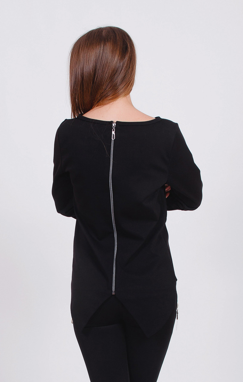 Блуза женская с молнией черная 01006 оптом
