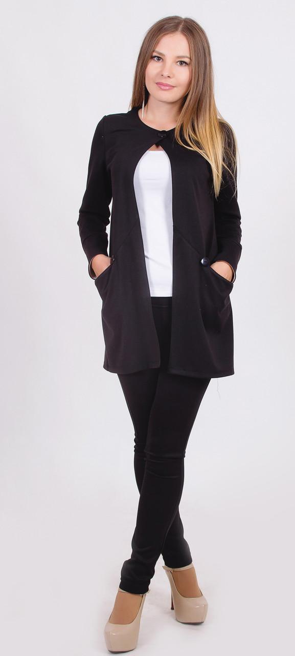 Пиджак женский удлиненный черный 00988 купить