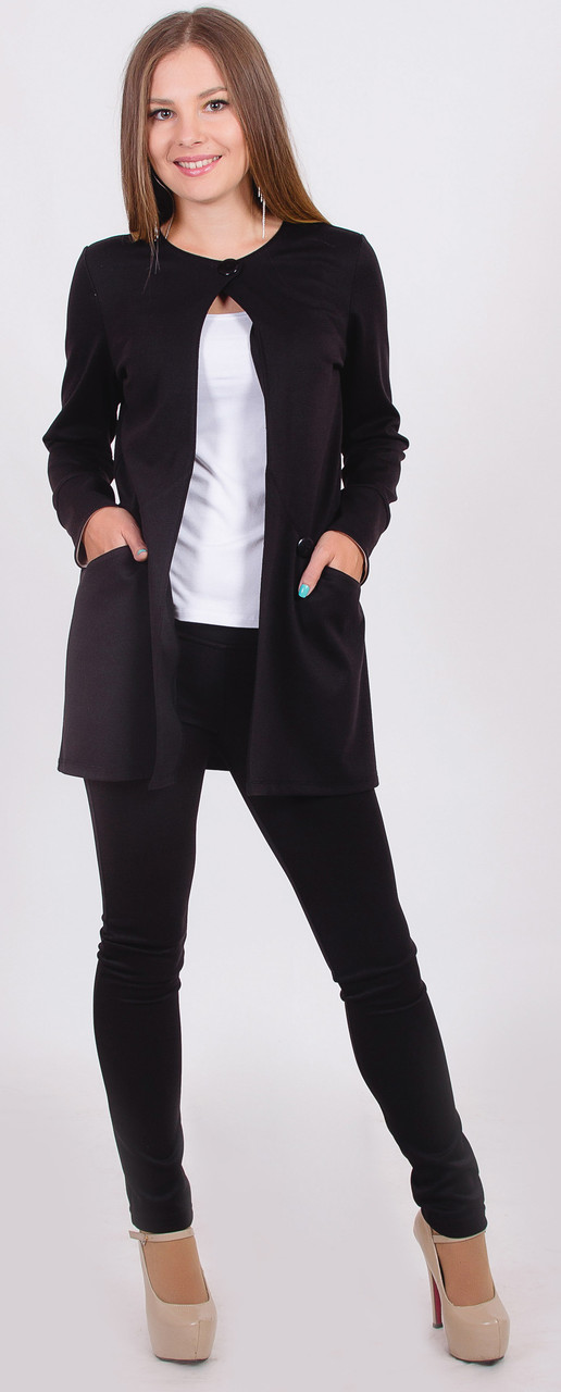 Пиджак женский удлиненный черный 00988 фото