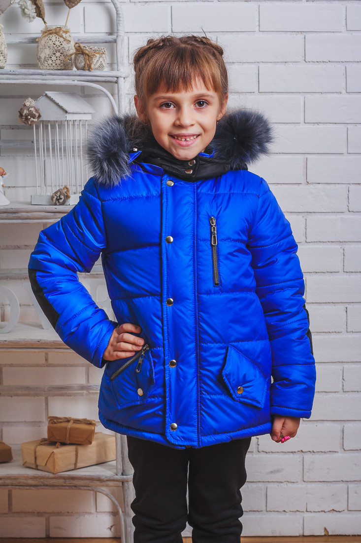 Куртка зимняя детская с латками электрик 98/34 фото