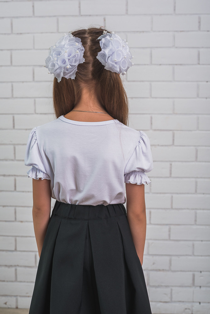 Блузка для девочки с коротким рукавом белая 01232 оптом
