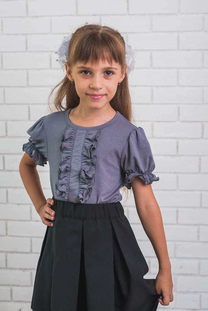 Блузка для девочки с коротким рукавом серая 01232 фото