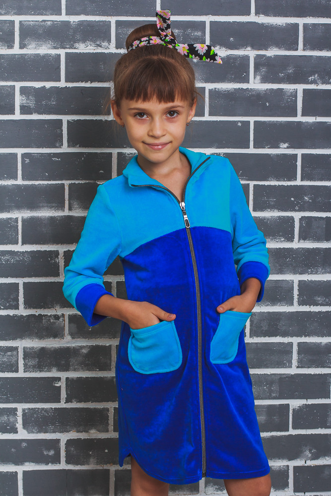 Халат для девочки велюровый синий 01298 в интернет-магазине