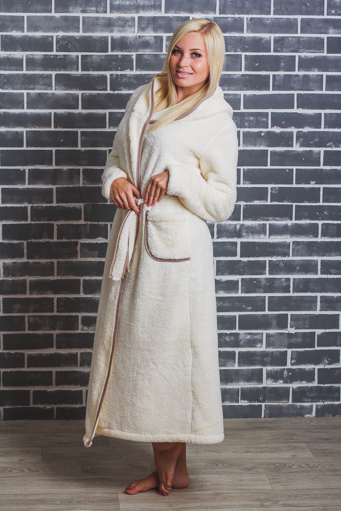 Махровый халат женский длинный молочный 01314 купить