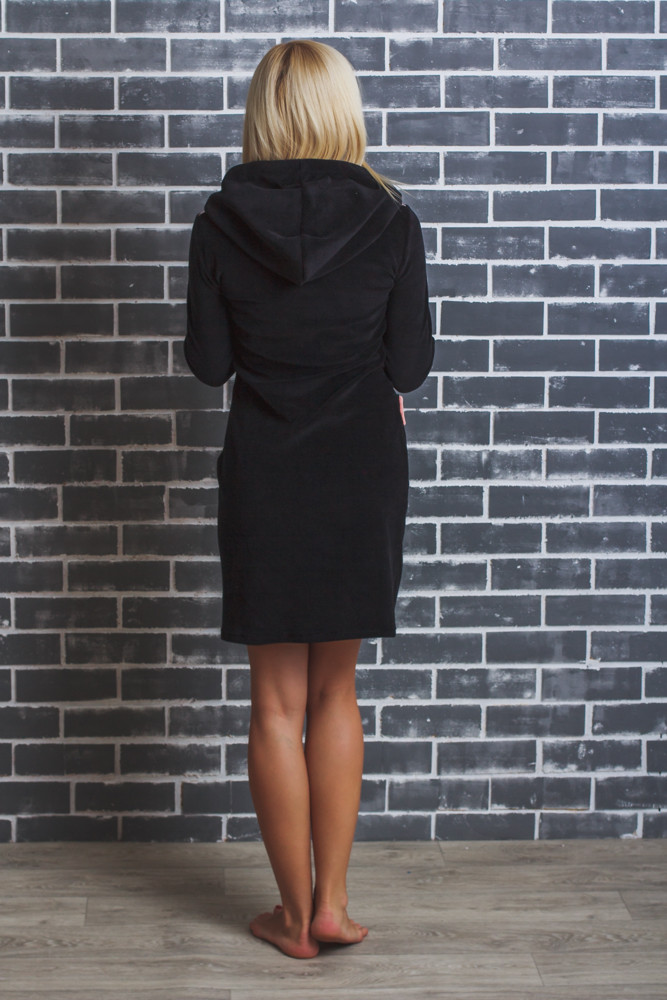 Домашний женский велюровый халат черный+персик 01302 оптом