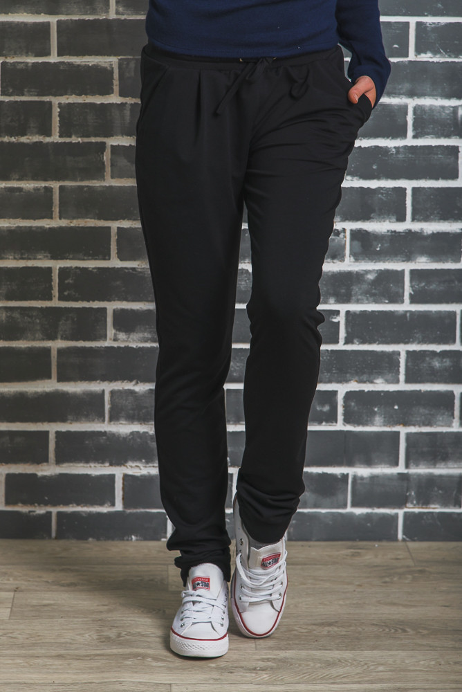Женские спортивные штаны на манжете черные 01347 фото