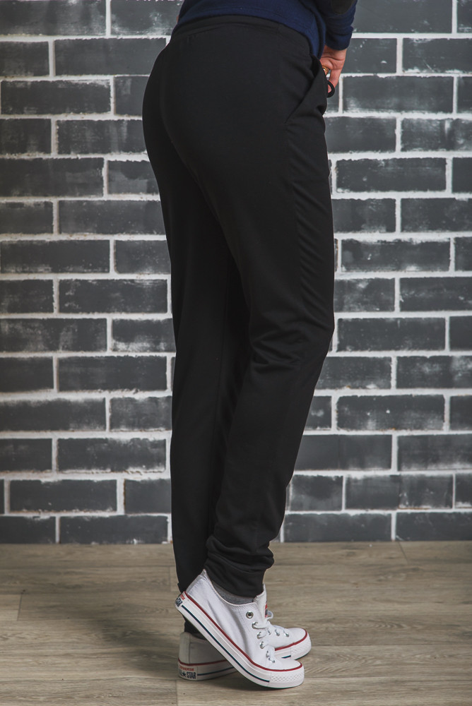 Женские спортивные штаны на манжете черные 01347 оптом