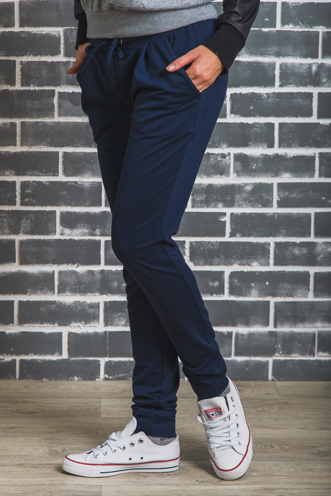 Женские спортивные штаны на манжете темно-синее 01347 купить