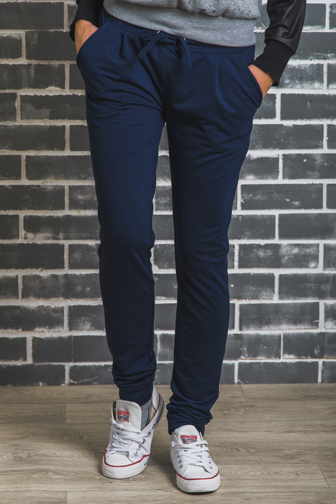 Женские спортивные штаны на манжете темно-синее 01347 цена