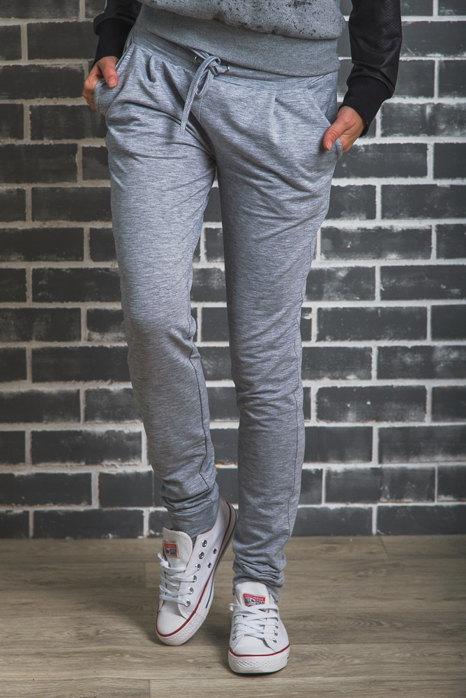 Женские спортивные штаны на манжете светло-серые 01347 фото