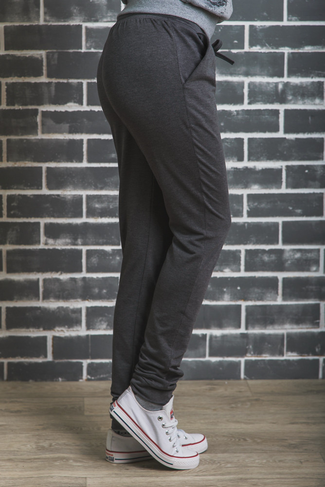 Женские спортивные штаны на манжете темно-серые 01347 в интернет-магазине