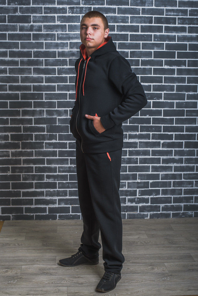 Спортивный мужской костюм с начесом черный 01362 купить