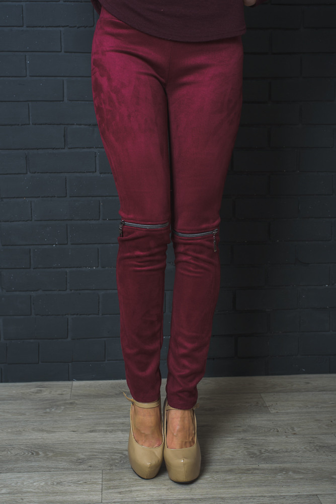 Лосины женские на коленях с молниями бордо 01372 в интернет-магазине