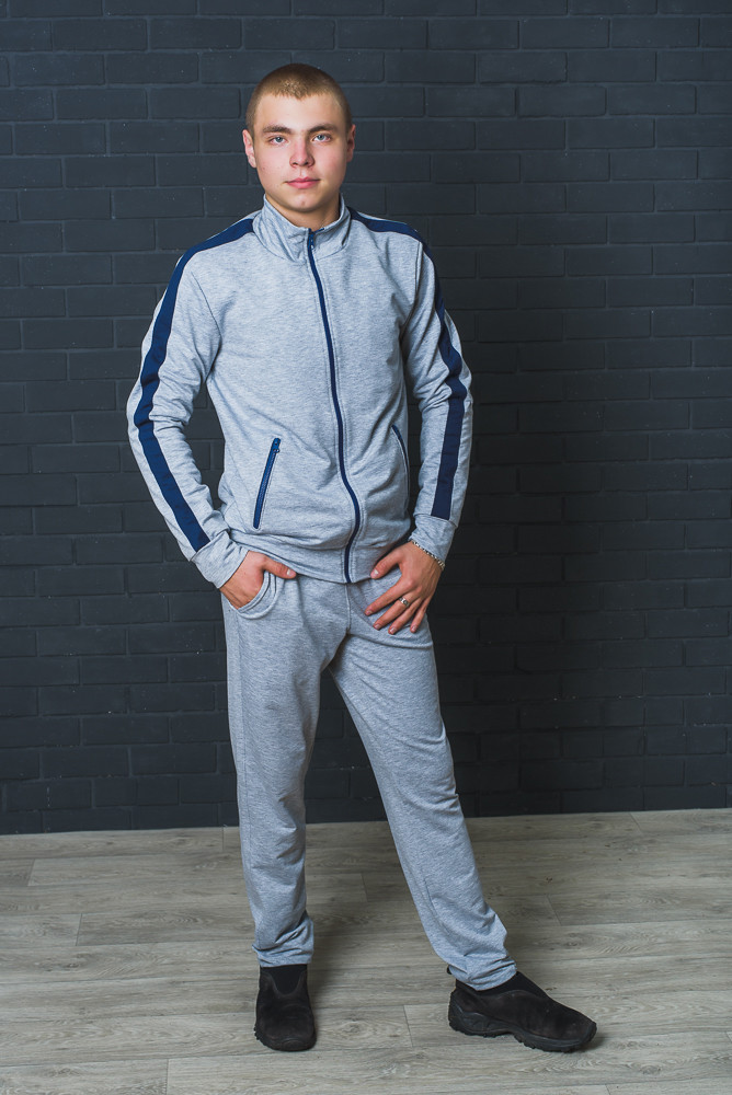 Спортивный мужской костюм  светло-серый+синий 01366 купить