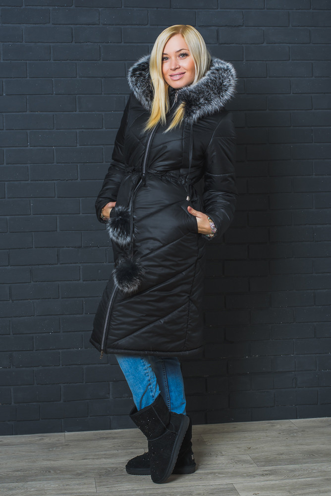 Пальто зимнее с капюшоном черное 135/9 фото