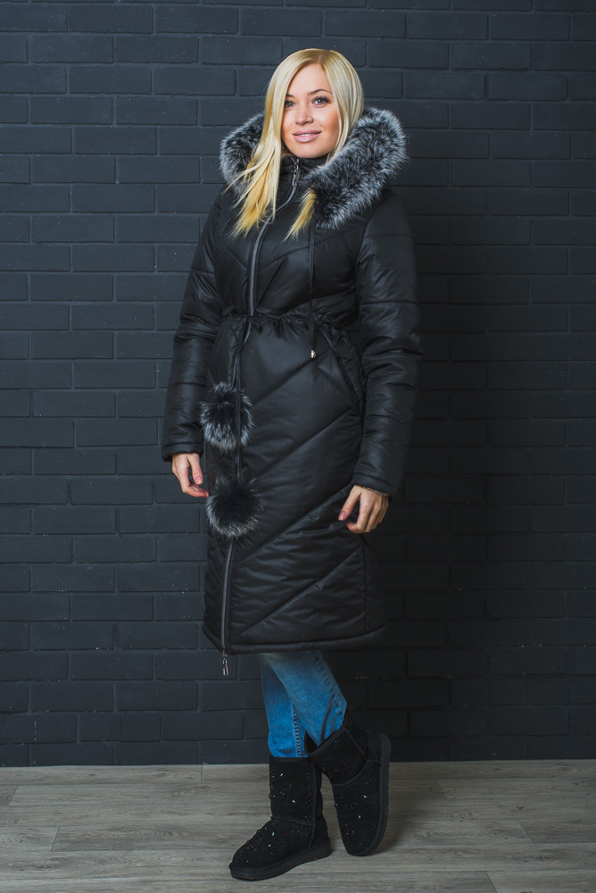 Пальто зимнее с капюшоном черное 135/9 оптом