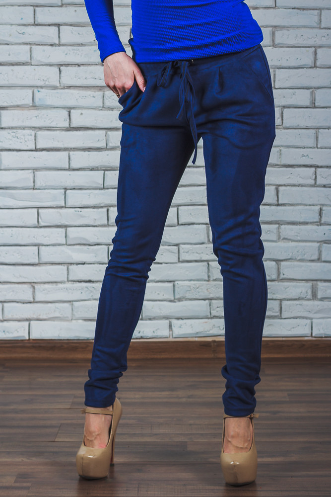 Стильные замшевые брюки синие 01349