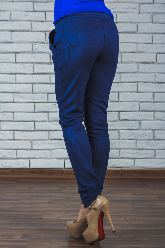 Стильные замшевые брюки синие 01349 оптом