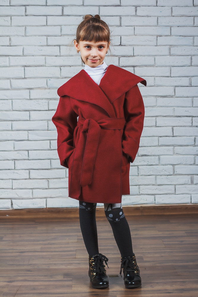 Пальто для девочки кашемировое бордо 01508 купить