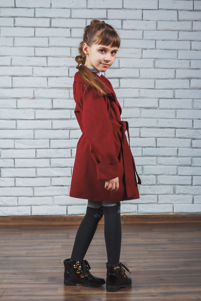 Пальто для девочки кашемировое бордо 01508 в интернет-магазине